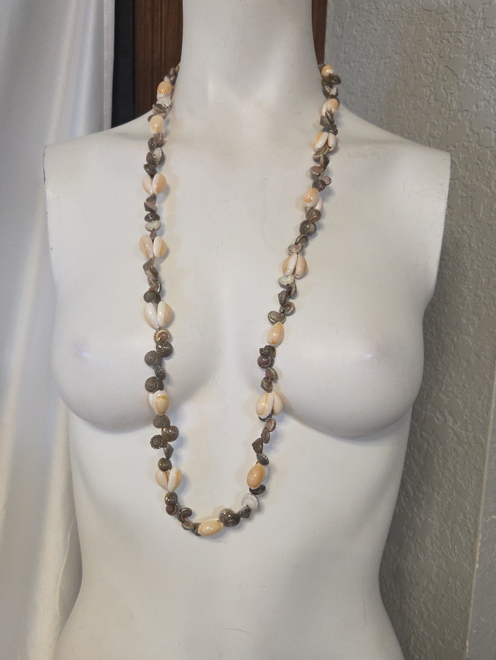 Shell Bead Long Necklace - Cream and Brown